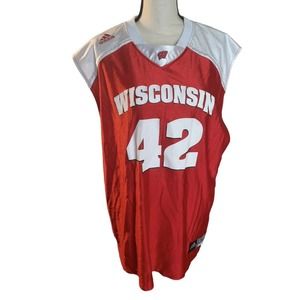 Wisconsins Badgers Basketball Jersey Men Large Red White #42 Adidas Cutoff